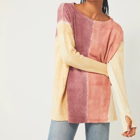 Free People Tops - Free People Logan Colourblock Stretch Tie Dye Cotton Waffle Knit